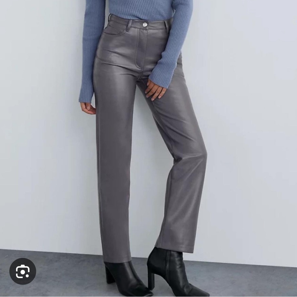 Aritzia Wilfred Vegan Leather Melina Gray High-Waisted Pants SZ 6 #32A